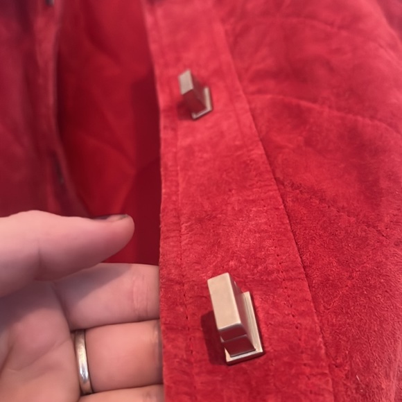 J. Marco Suede Leather Square Twist Clasp Red Jacket - Picture 4 of 9